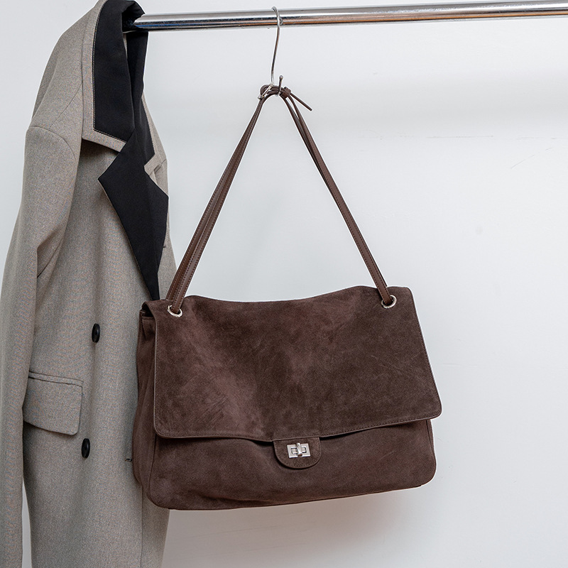 Leather Work Handbags - Autentyczna zamszowa skórzana torebka na ramię
